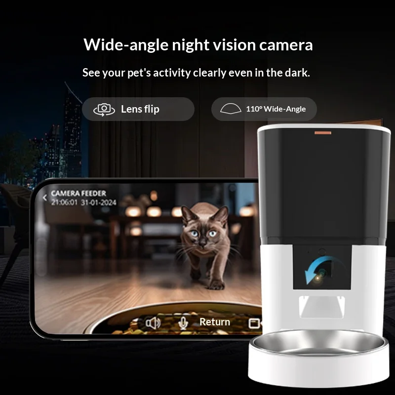 

Умная автоматическая кормушка для домашних животных 5G — двойное кормление для нескольких домашних животных с HD-видео взаимосвязанностью, товары для домашних животных