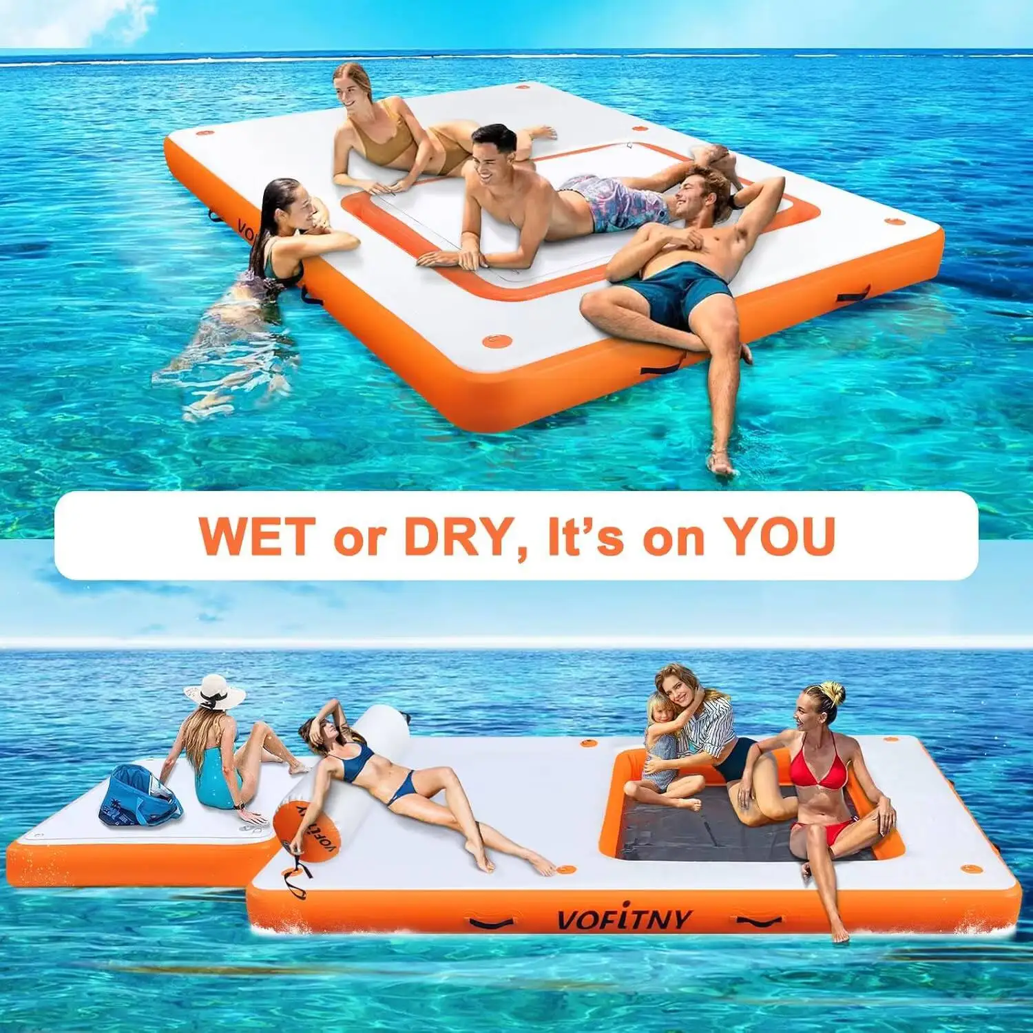 Doca flutuante inflável VOFiTNY, doca flutuante de plataforma de natação para lagos, flutuadores de lago para adultos, tapete de jangada de ilha para lago e praia