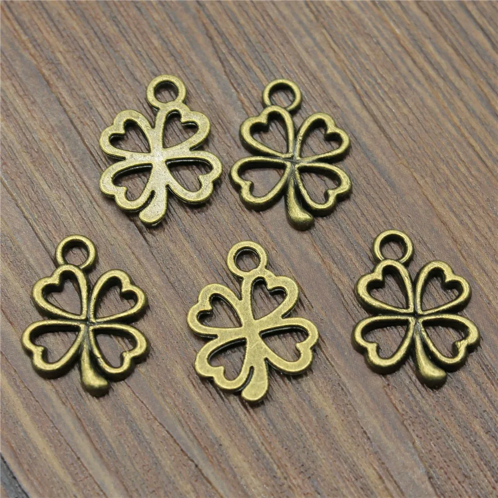 WYSIWYG 40 sztuk 17x14mm Charms kwiat koniczyny antyczny wisiorek Fit Vintage znalezienie DIY dla bransoletka naszyjnik