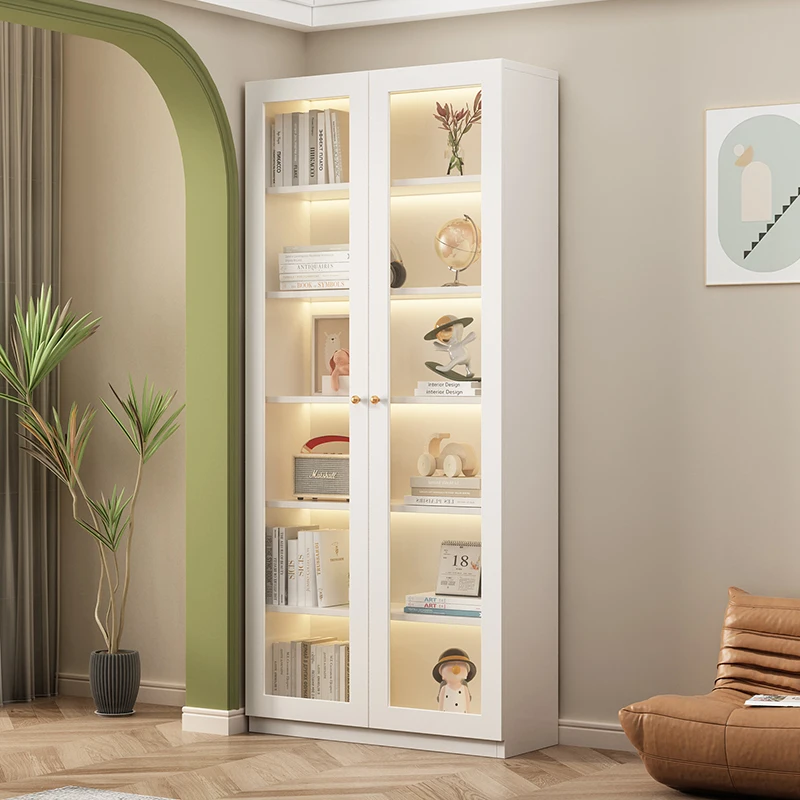 

Bookcase Bookshelf Simple Modern Solid Wood Locker Living Room Storage Cabinet Household Dust-proof Glass Door Display Cabinet