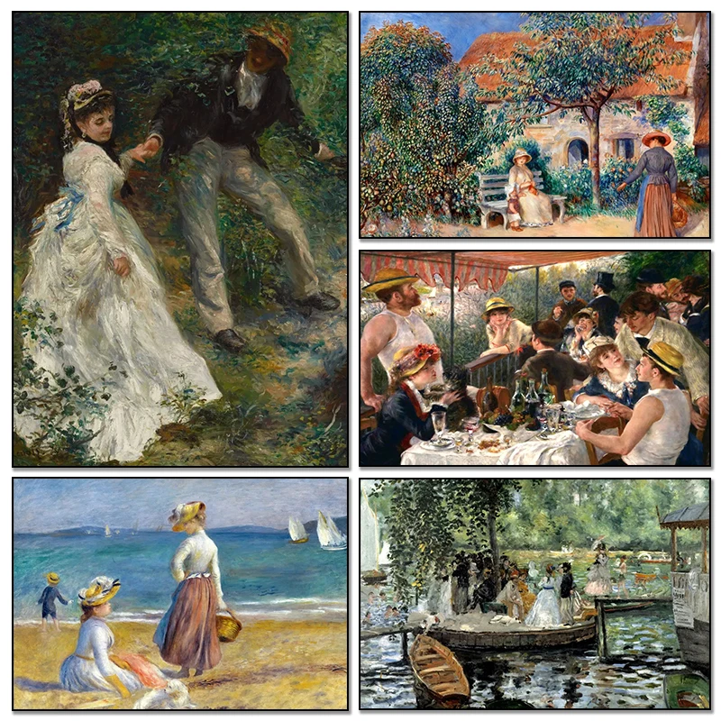 Póster de arte Vintage para decoración del hogar, pintura en lienzo e impresiones, imágenes para habitación, Pierre Auguste Renoir Artworks, Lunch of The Boating Party