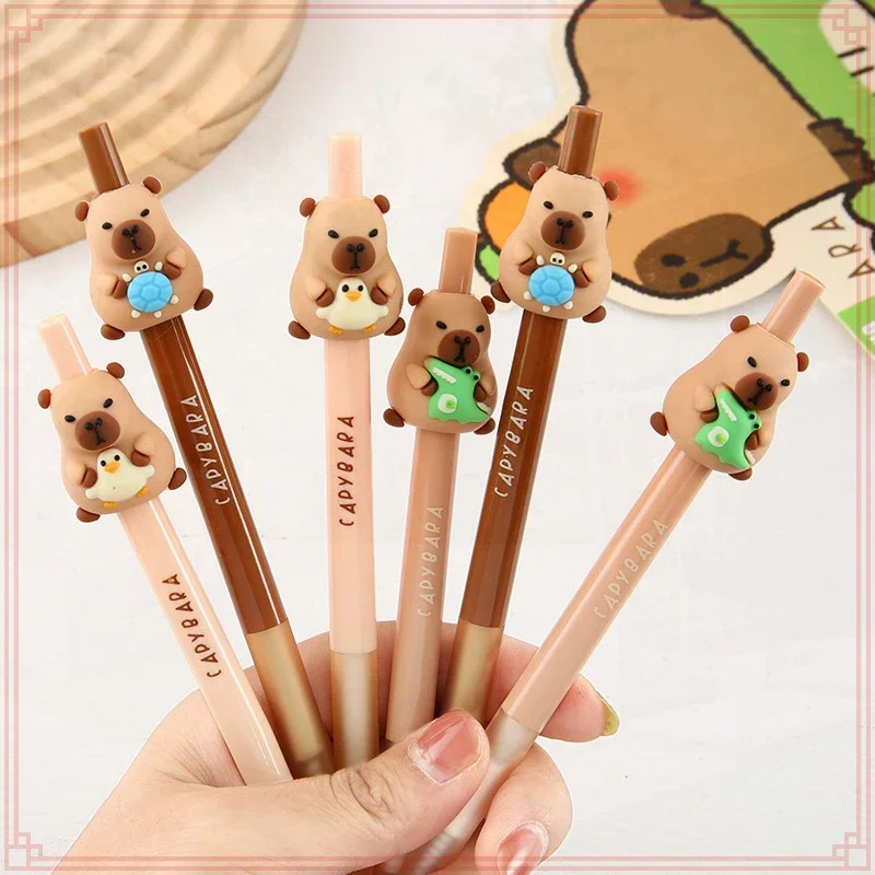 12 Pcs Wholesale New Soft Rubber Capybara Kapibala Pressing Gel Pens for School Supplies and Student Writing