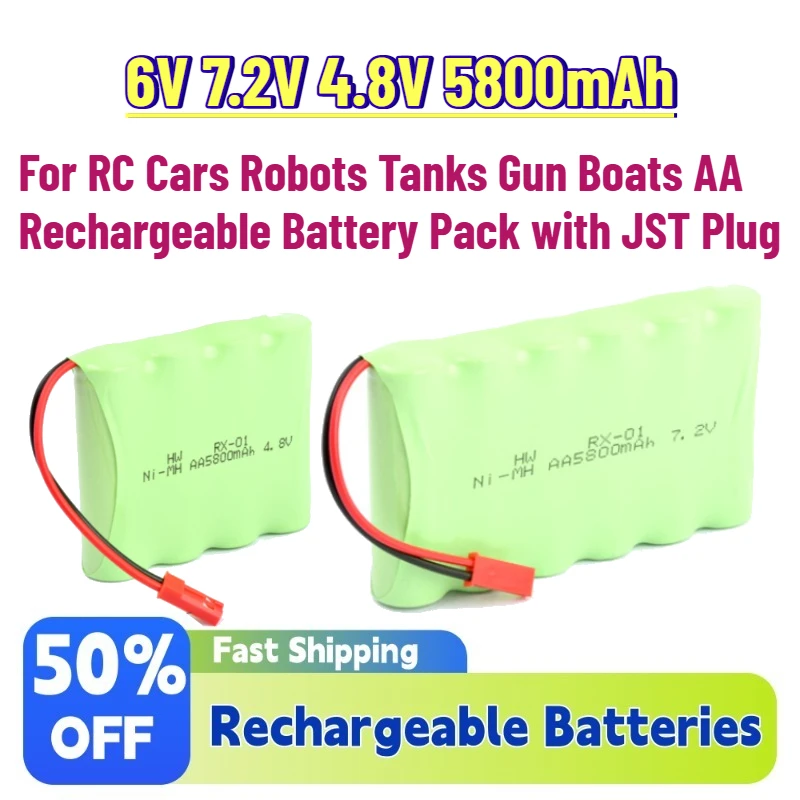 New In Stock 6V 7.2V 4.8V 5800mAh NiMH Battery for RC Cars Robots Tanks Gun Boats AA Rechargeable Battery Pack with JST Plug