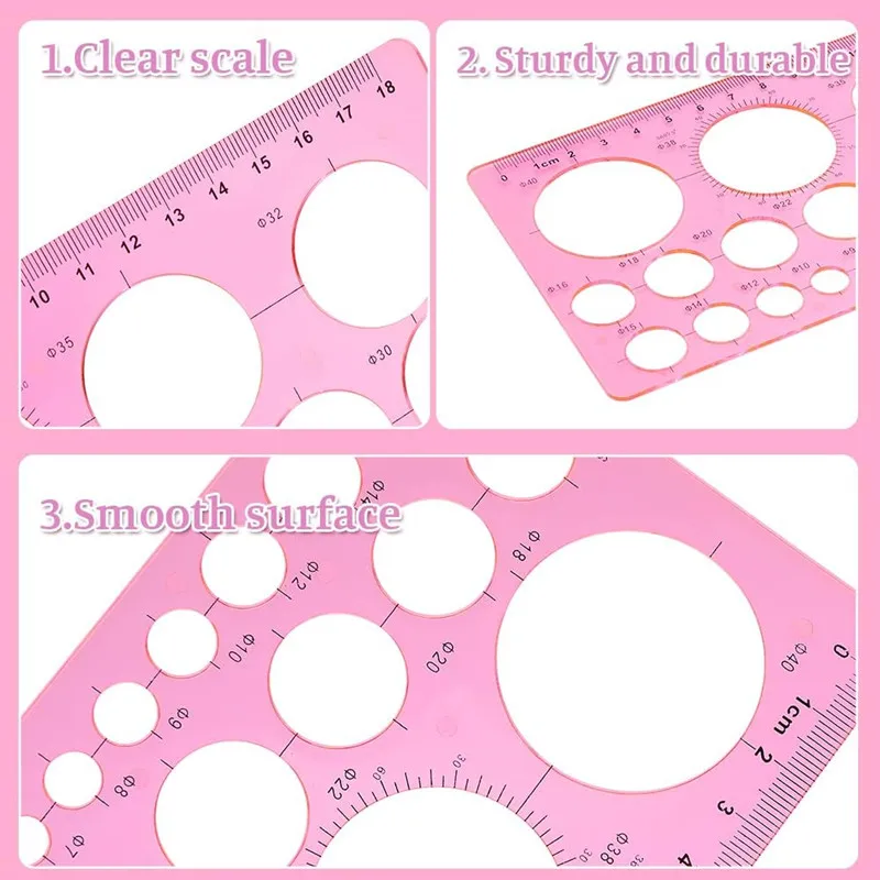 Rectangular circular hole ruler template plastic ruler Quilting tool Geometric template Drawing set for learning design office