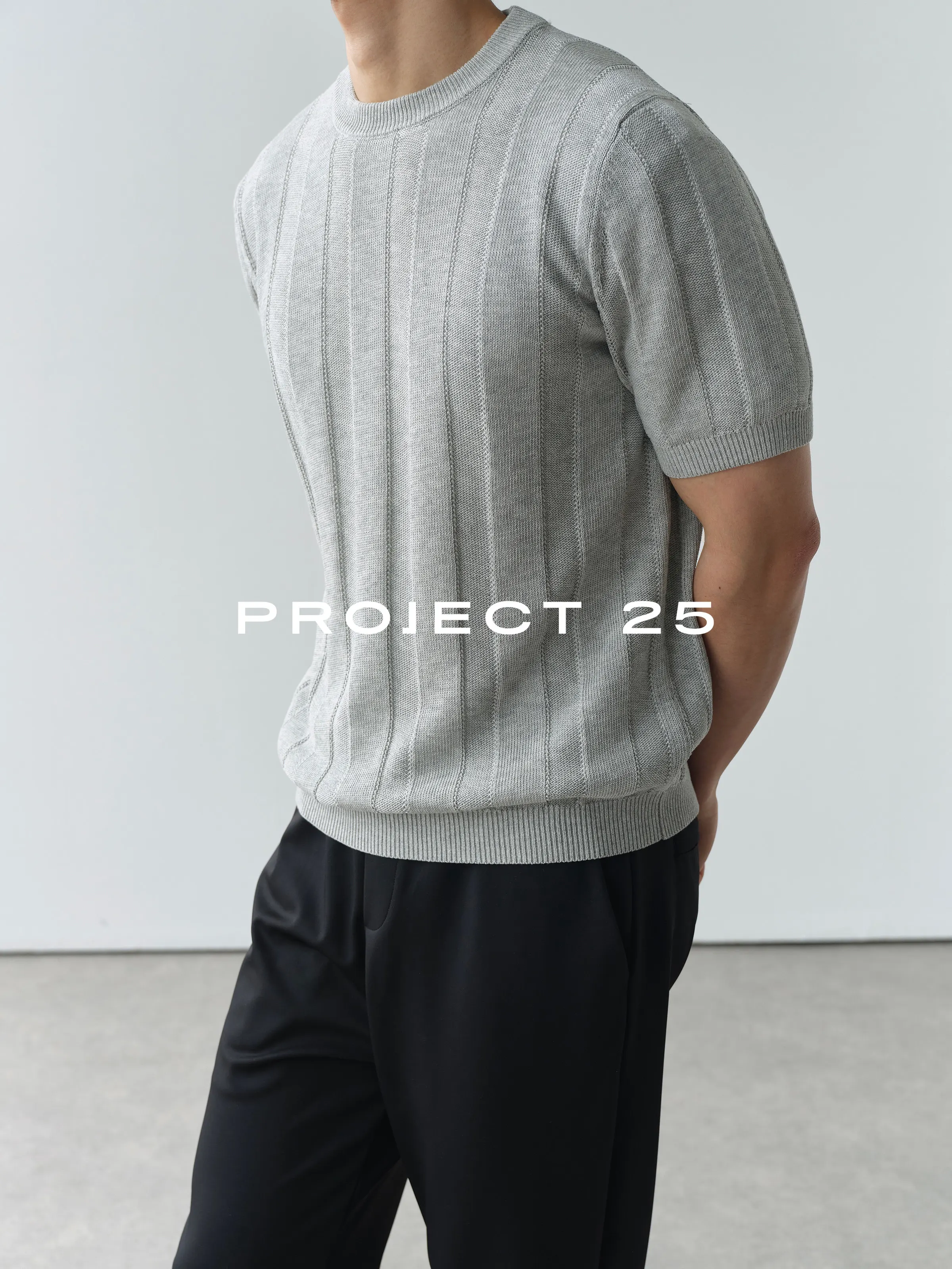PROJECT 25 Men Linen Blend Vertical Jacquard Knit Crew Neck Short Sleeve T-shirt Old Money Retro Commute Casual Daily Wear Top