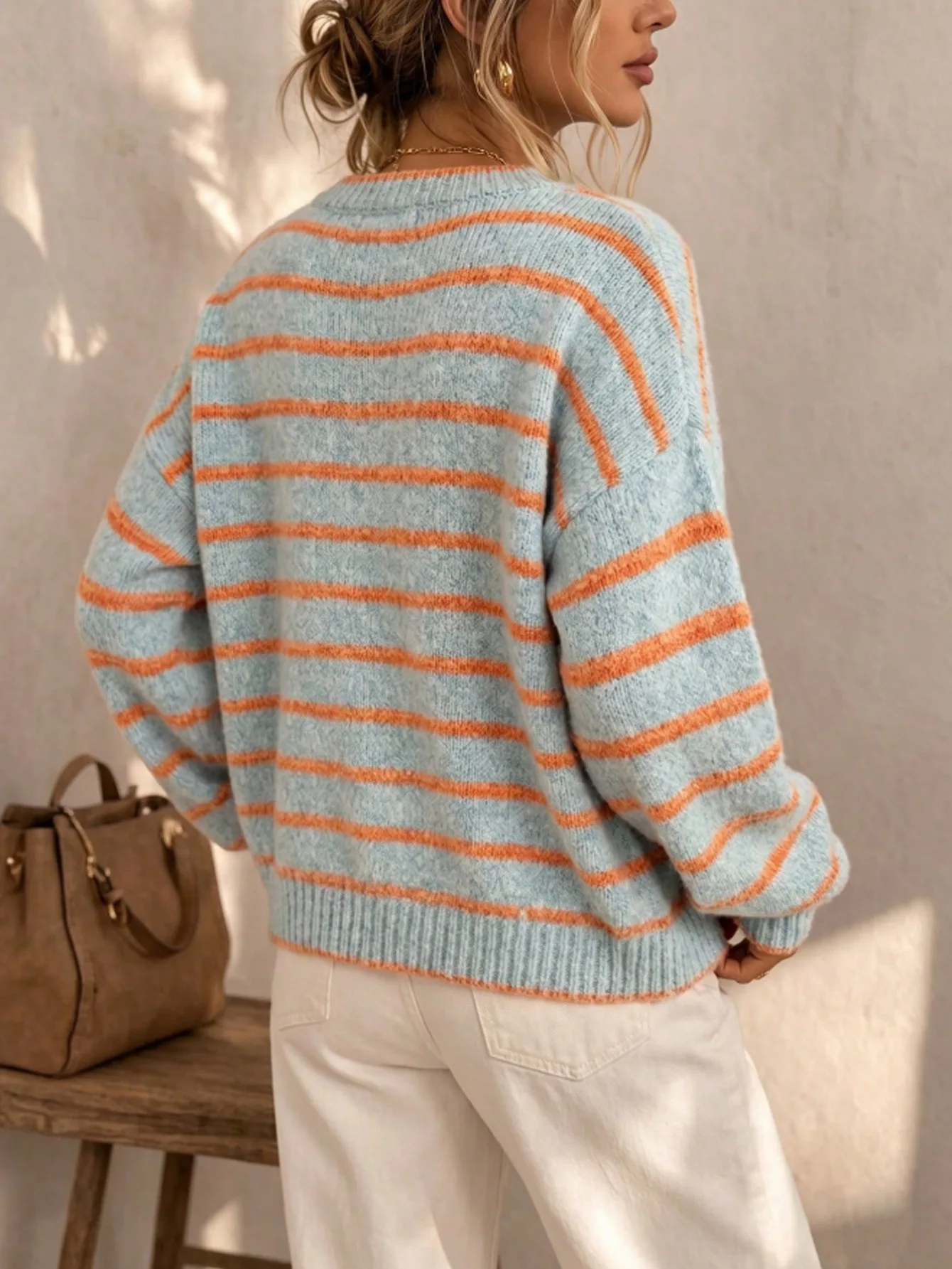Women's European American Style Striped Knit Cardigan, Loose Casual Sweater Coat for Women 3