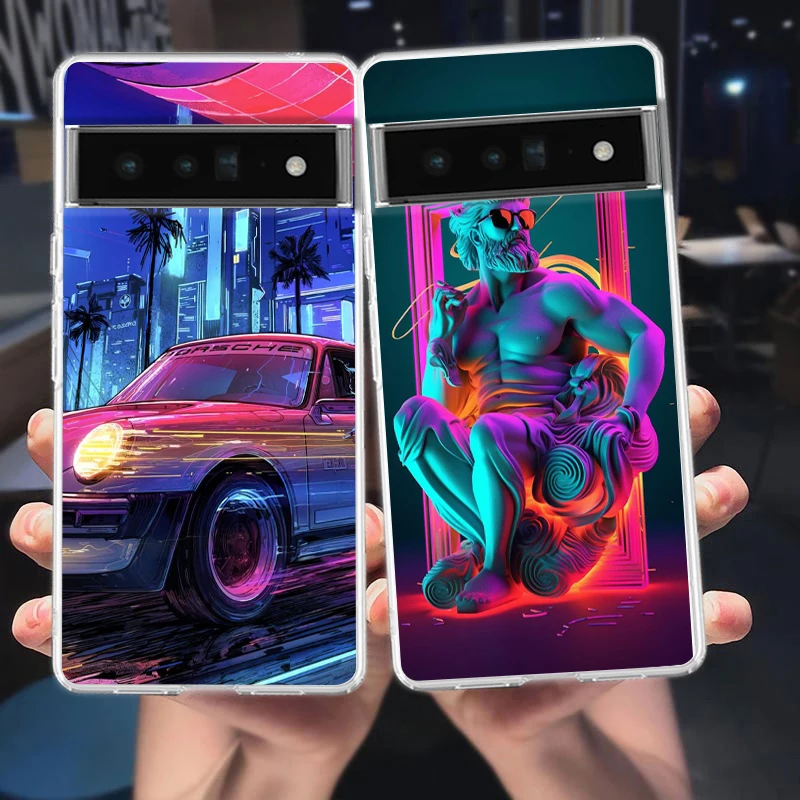 Synthwave Retro Phone Case Cover for Google Pixel 8 7 6 5 4 4XL Shockproof Silicone 7A 6A 5A 4A 3A 3AXLPro 5G Transparent Shell