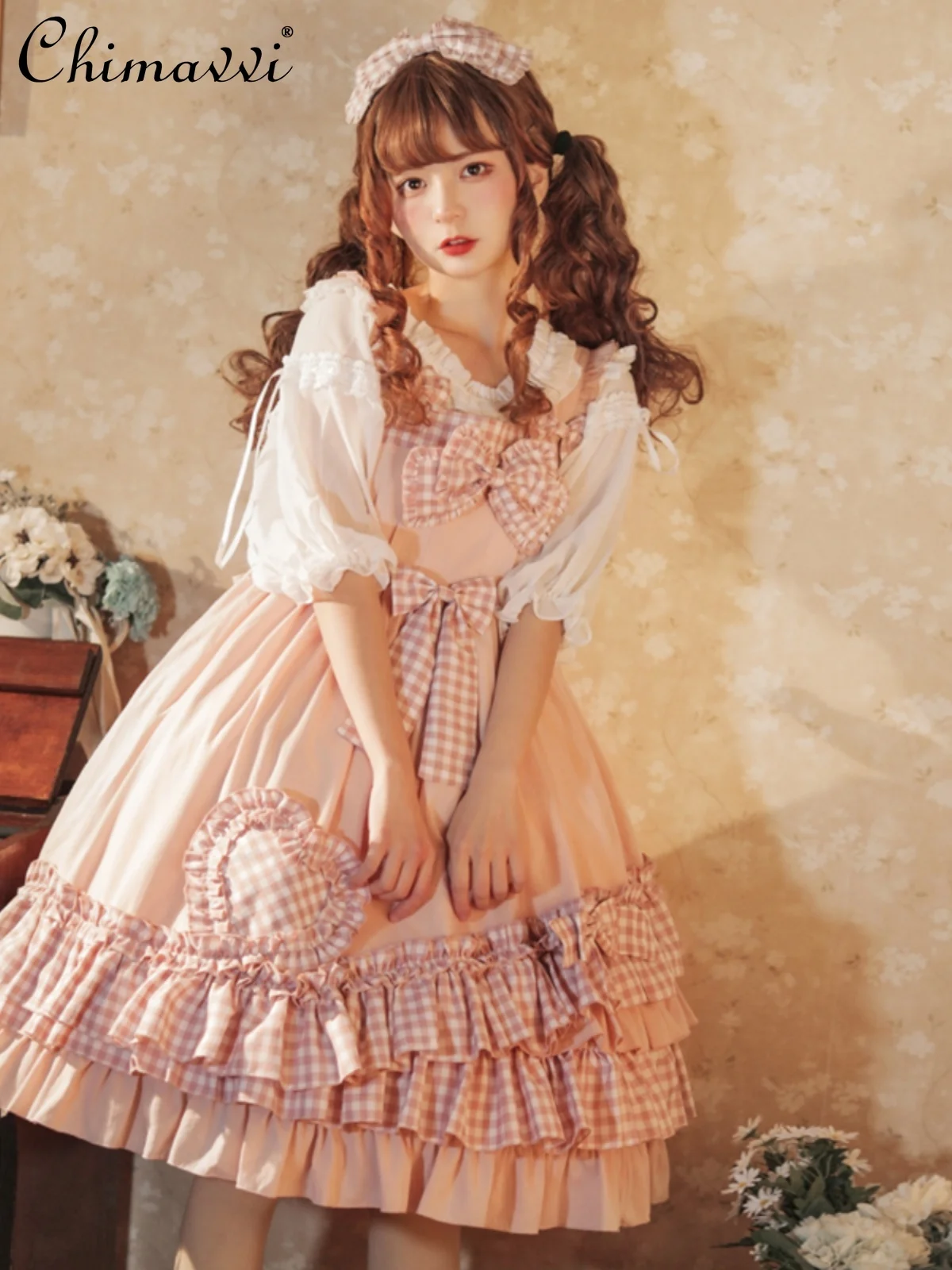 Original Lolita Sweet Cute JSK Sling Dress New 2024 Autumn Girly Ladies Bow Knee-Length Kawaii Princess Dresses for Women