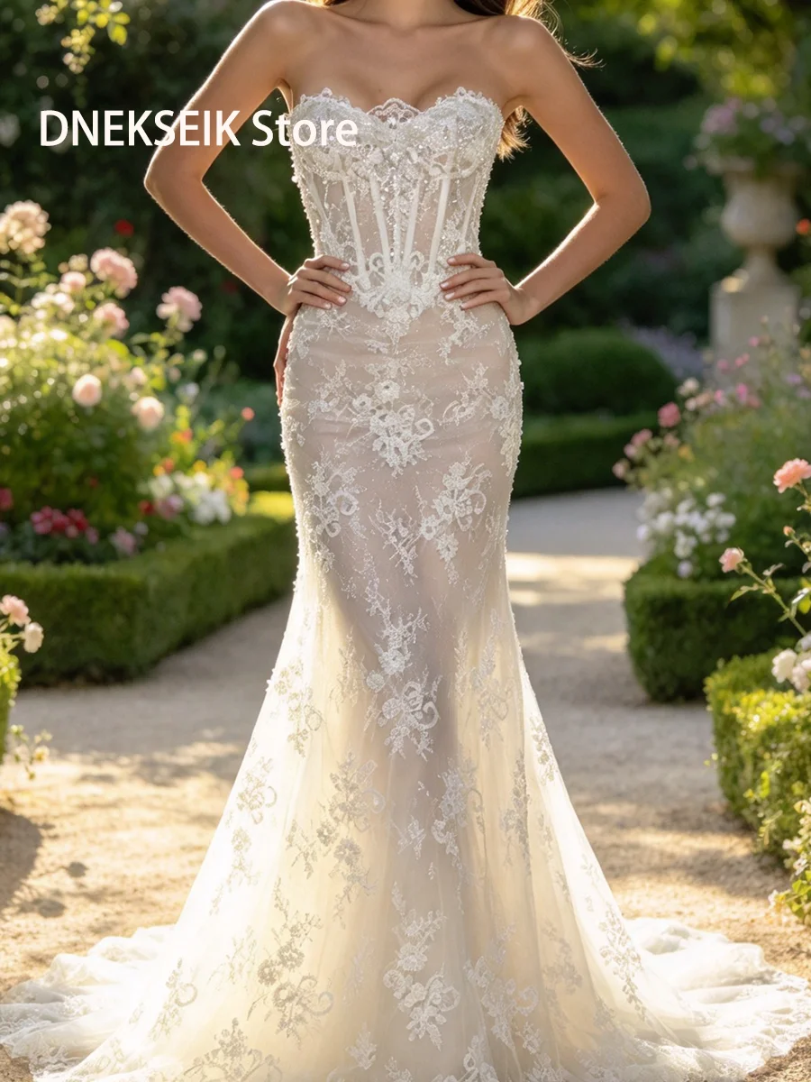 Elegant Sweetheart Applique Sleeveless Floral Mermaid Bride Wedding Dresses Bridal Gowns Customized
