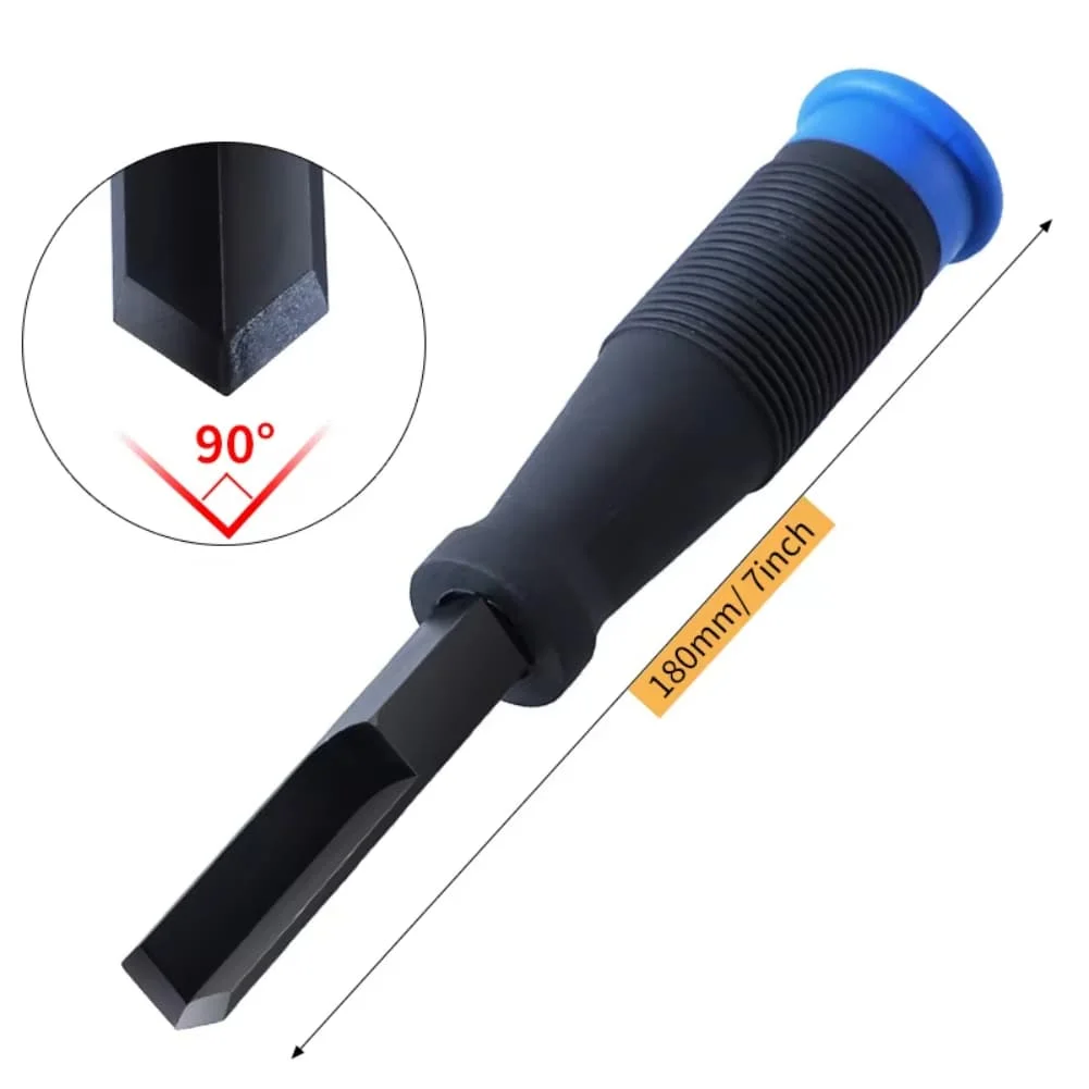 Cinzel de ângulo reto, borda de corte de ângulo reto com tampa de greve de metal grosso, cabo tpr, cinzel de canto para ranhura em madeira