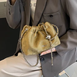 Pu Leather Shoulder Bags for Women 2024 Designer Korean Fashion Handbags and Purses Trend Chain Silver Crossbody Bucket Bag