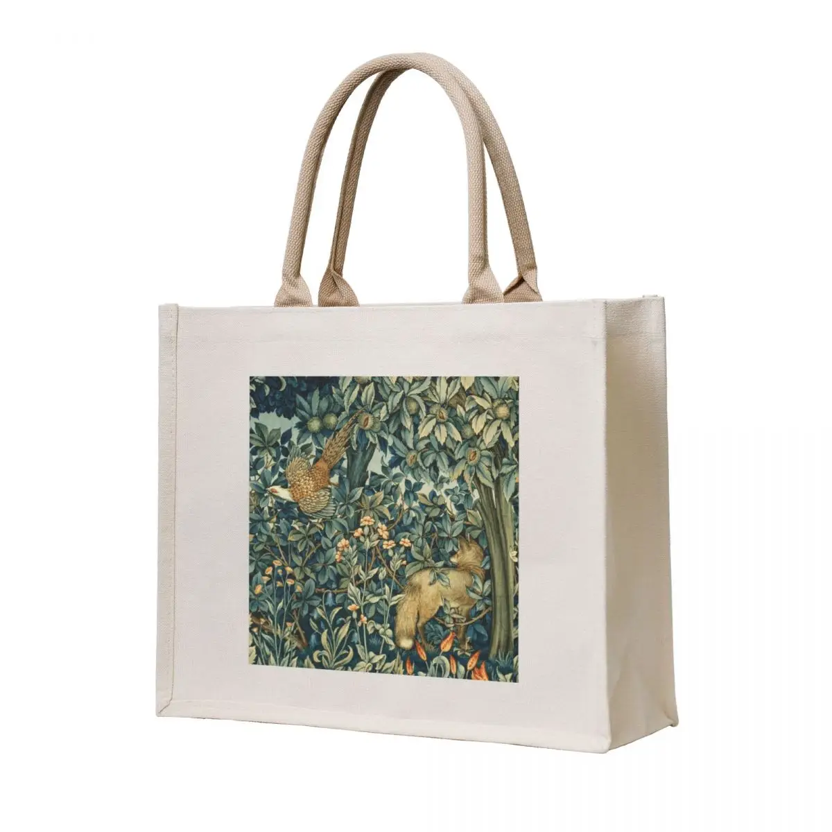 

GREENERY, FOREST ANIMALS Pheasant and Fox Blue Green Floral Tapestry Tote Bag female bag Women's shopper