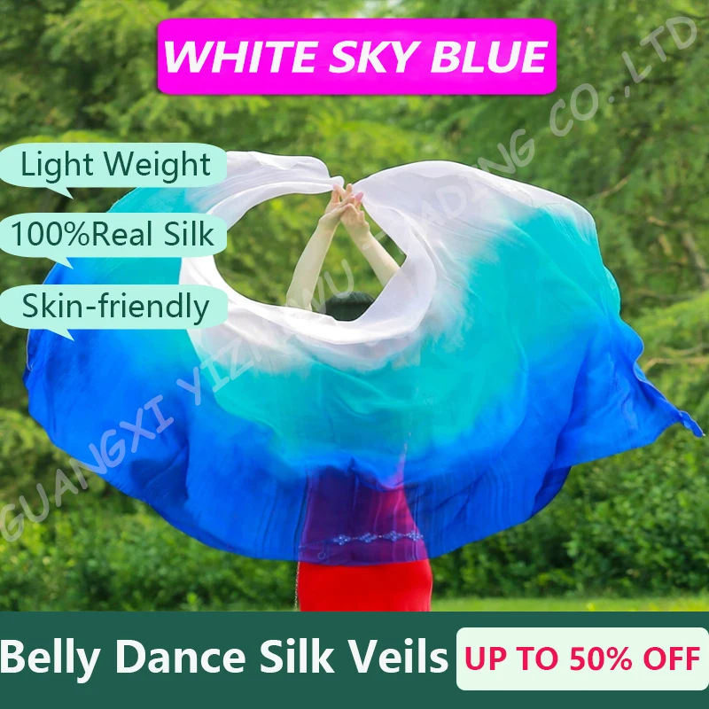 Women Belly Dance Silk Veils Hand Thrown Scarves Gradient Solid Color