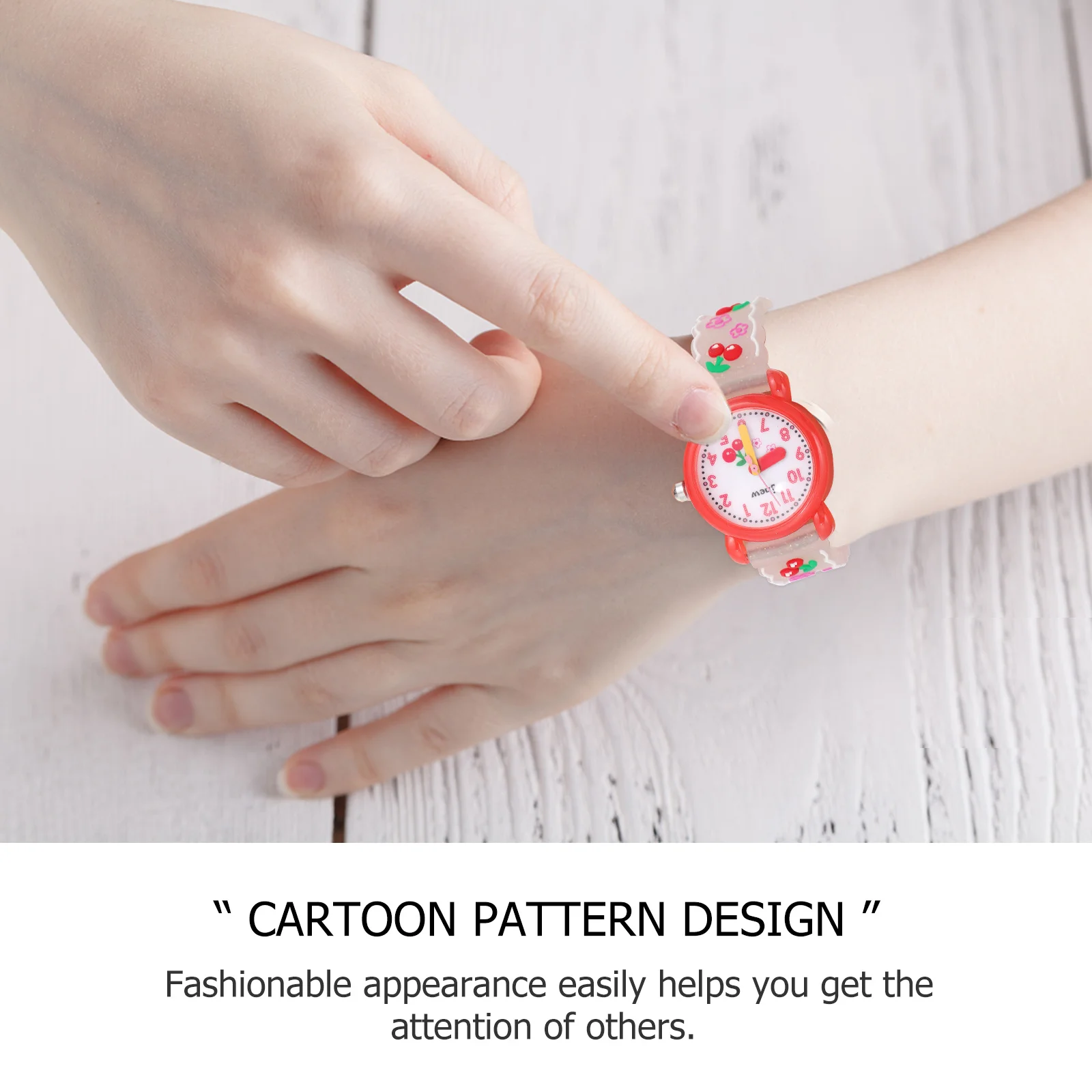 

Kids Silicone Watch Cartoon Cherry Pattern Bright Comfortable Adjustable Strap Children Student Gift Watch For Holiday Present