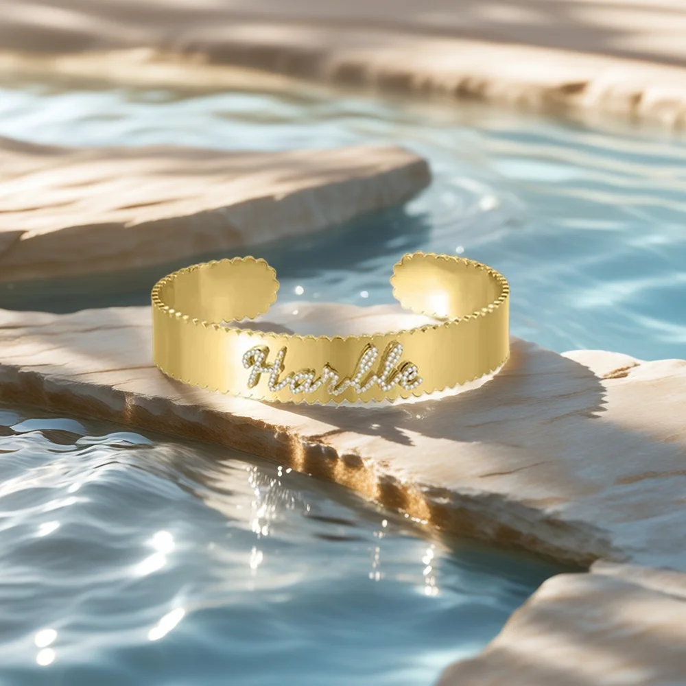 

Custom Name Bracelet Personalized Zircon Letter Initial Bangle Jewelry for Women Fashion Adjustable Christmas Anniversary Gift