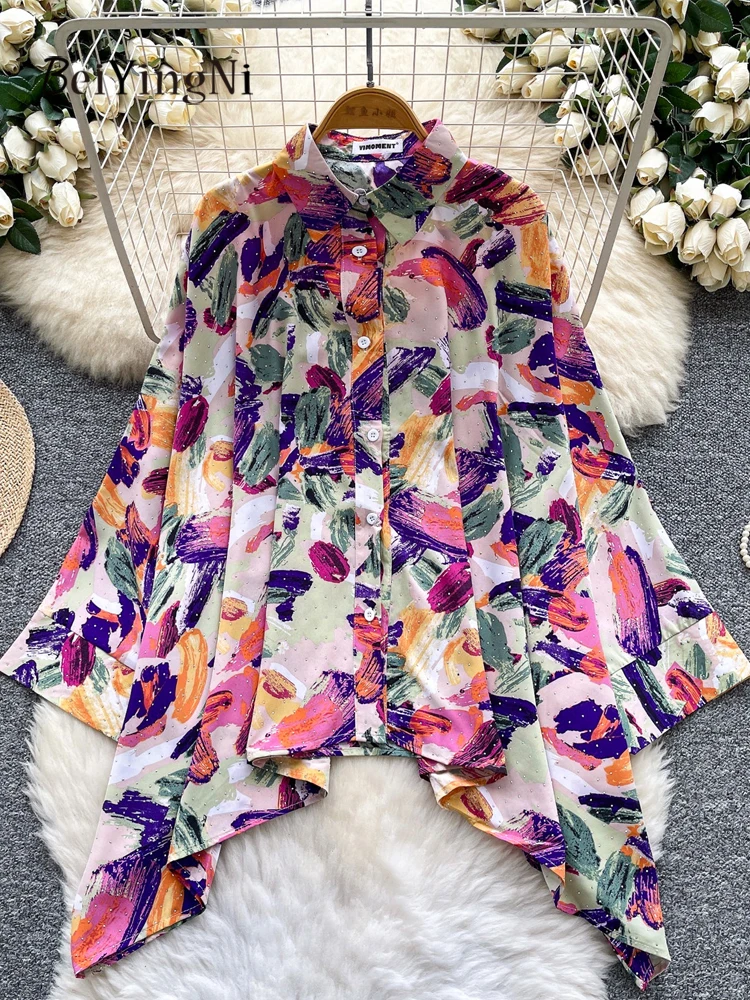 

Beiyingni Kpop Casual Loose Long Sleeve Shirts Women Floral Printed Retro Style Fashion Mature Tops Female Single Breasted Blusa