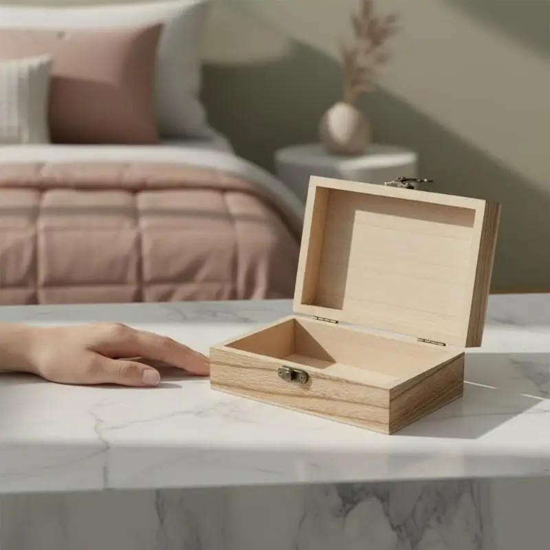 Vintage Design Wood Jewelry Box Rectangular Storage for Rings Earrings Gifts Decorations