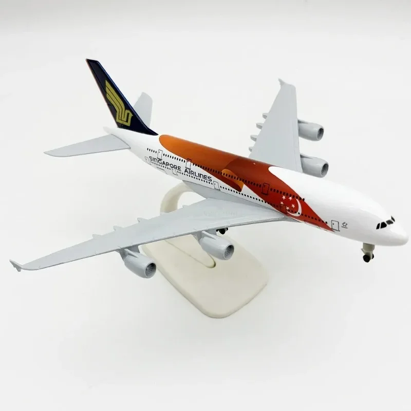 20cm Souvenir Plane A380 Singapore Airways Model Airplanes Alloy Scale Aircraft with Wheels Base Aviation Collection Gift