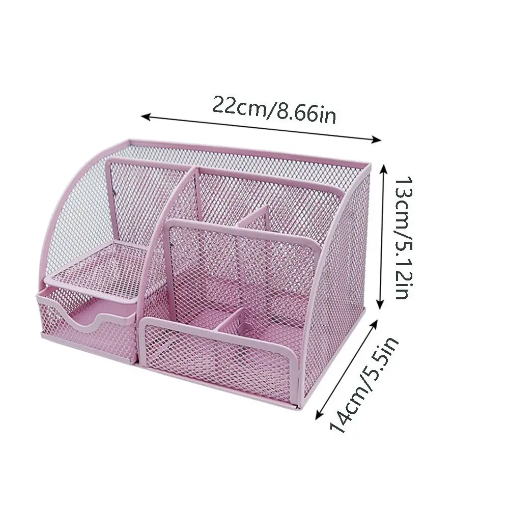 Portalápices creativo de rejilla múltiple, malla metálica, 6 compartimentos, organizador de escritorio para oficina, multifuncional, 1 cajón, caja de almacenamiento de artículos diversos