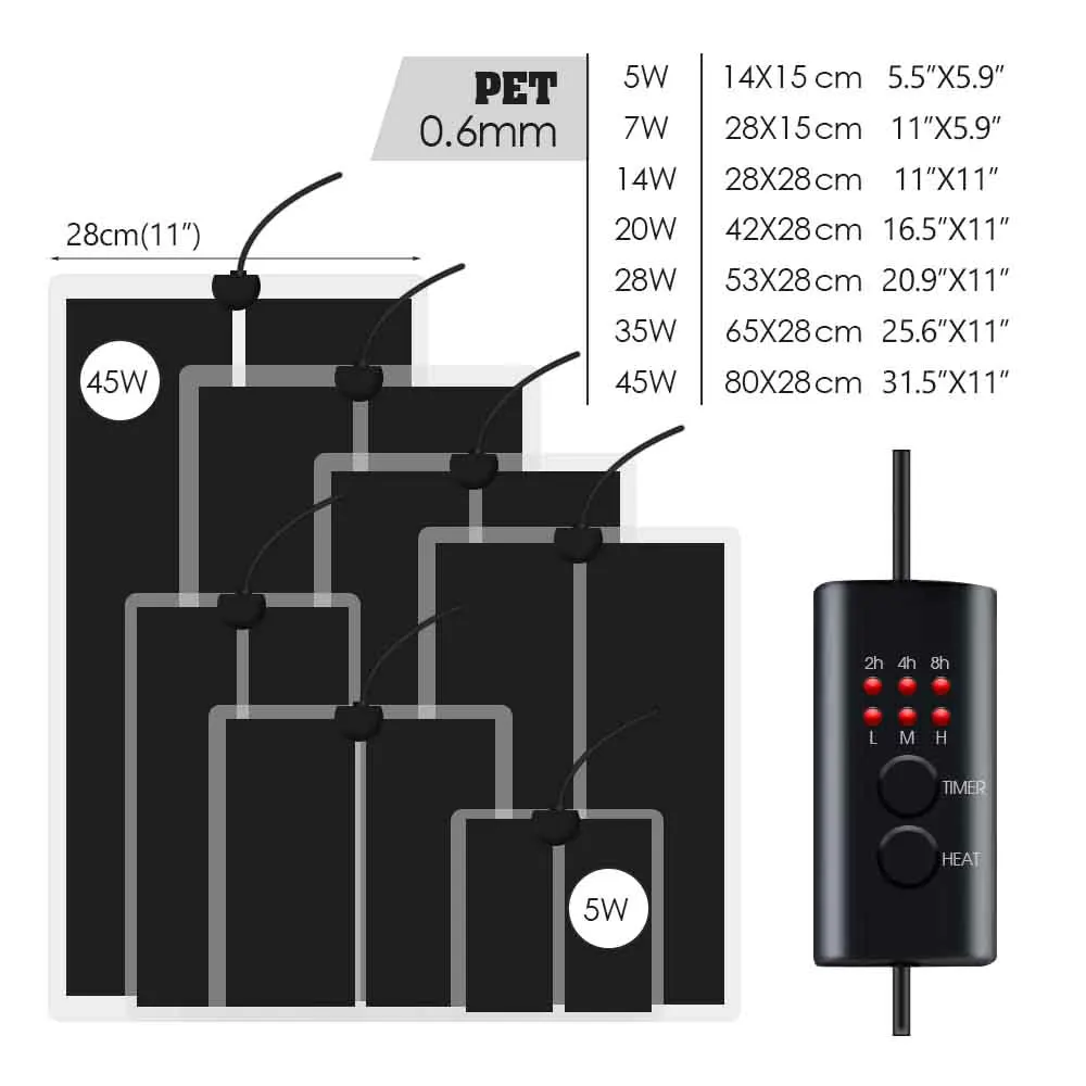 45W-5W 2/4/6H Timing Plant Heating Pad Reptile Warmer Heat Mat with 3-Gear Temperature Controller Indoor Garden Terrarium Heater