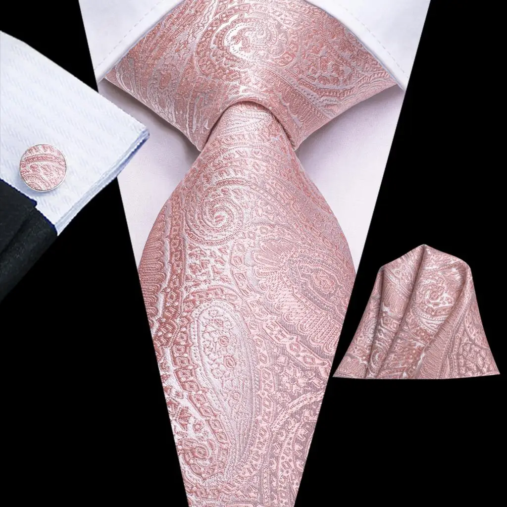 2022 Nieuwe Fashion Brand Perzik Roze Paisley Stropdassen Voor Mannen Wedding Party Stropdas Set Zakdoek Manchetknopen Gift Groothandel Hi-tie