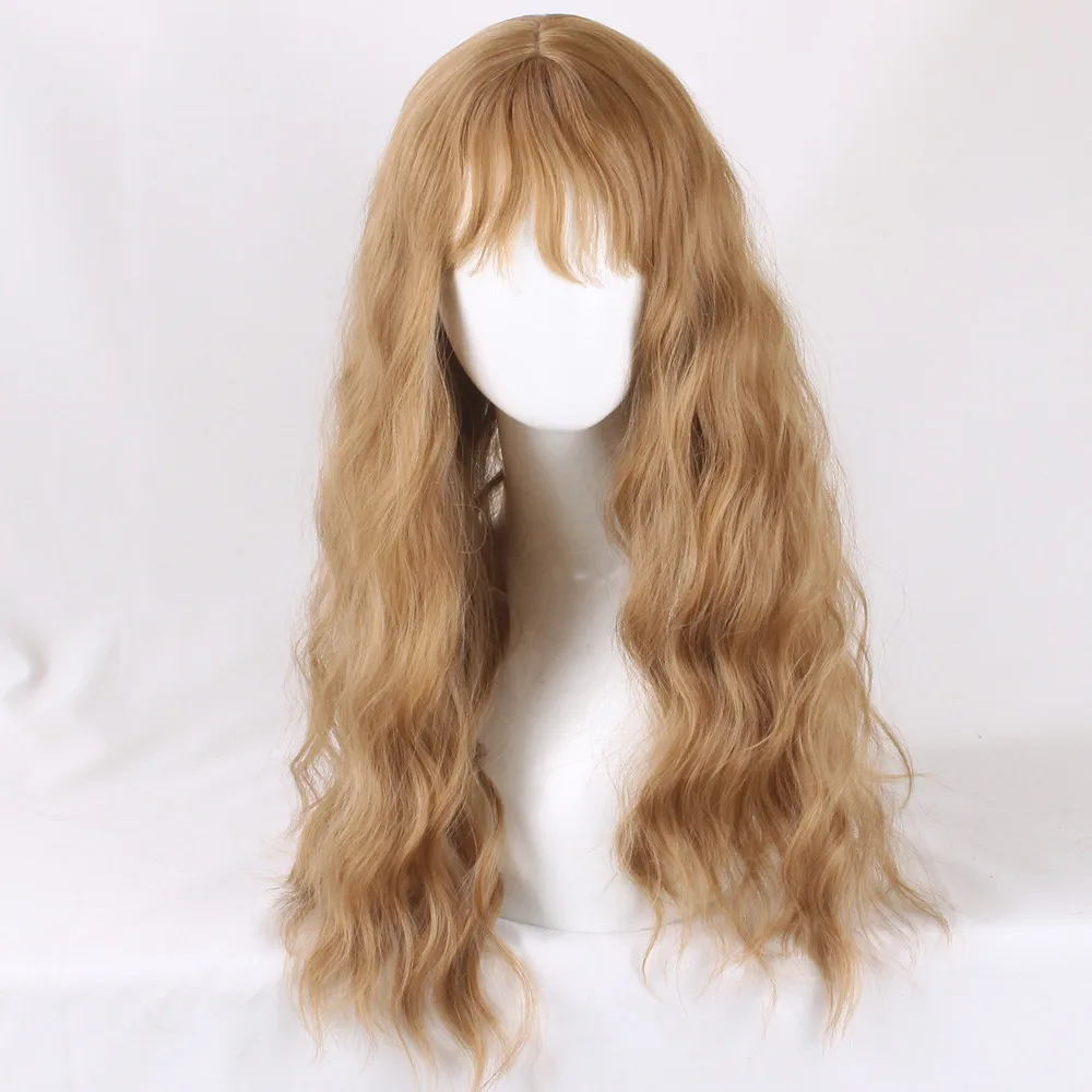 Halloween Women Hermione cosplay brown golden synthetic wig Emma Hermione Granger long brown blonde wavy hair bangs costumes view 3