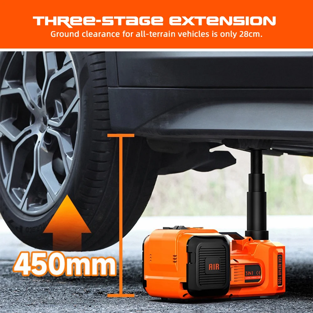 Inefala 3 في 1 مقبس سيارة هيدروليكي كهربائي 5 طن 12 فولت تيار مستمر طقم تغيير الإطارات في حالات الطوارئ أداة رفع السيارة في حالات الطوارئ