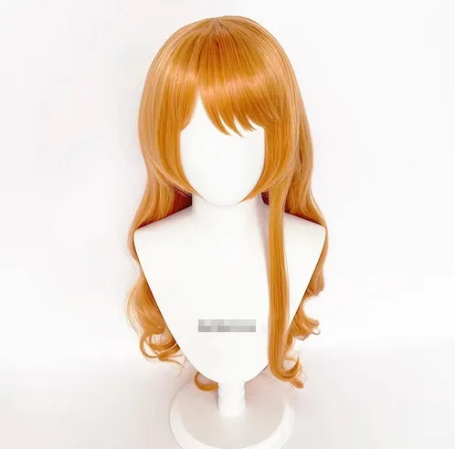 Nami Long Curly Wavy Cosplay Peruca para Mulheres e Meninas, Perucas Anime Resistente ao Calor, Festa de Halloween, Laranja, 75cm