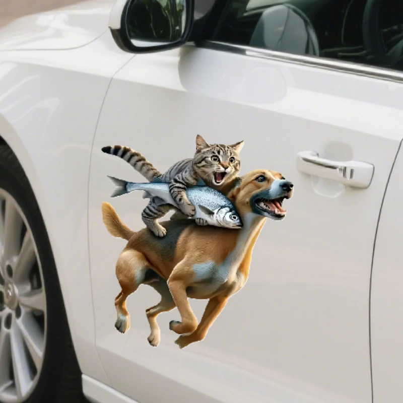 

Funny Cat Riding Dog Car Sticker Vinyl Decal Waterproof Rear Window Motorcycle Camper Bumper Laptop Decoration