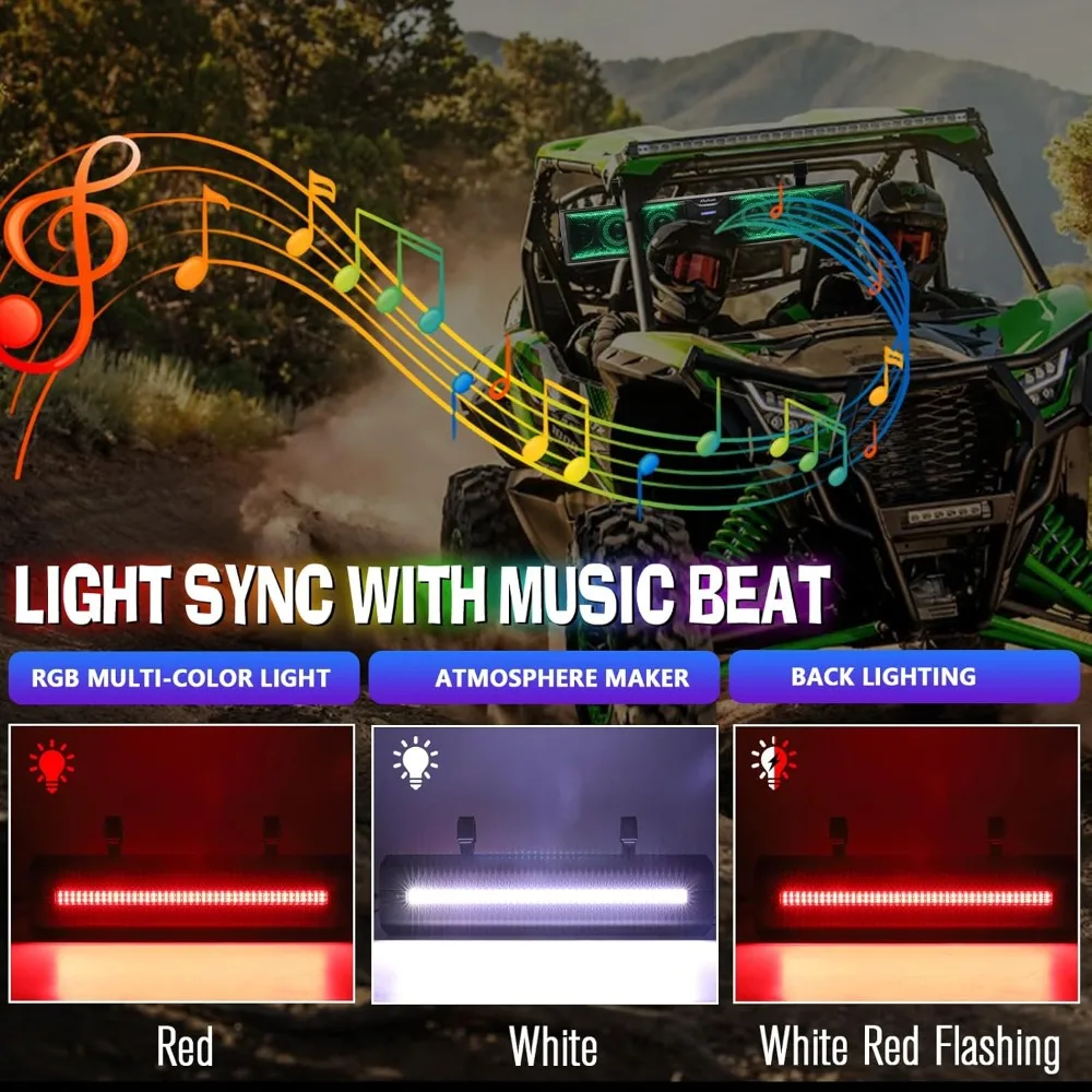 26-Inch UTV Sound Bar, Waterproof Multicolor Music Sync 6-Speaker ATV Golf Cart Sound Bar with Back Light Strip
