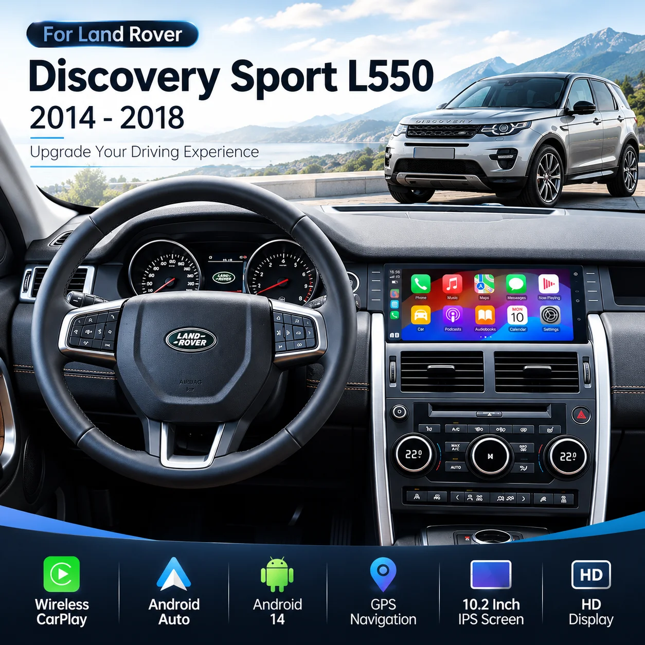 10.2 Inch Android 14 Car Stereo For Land Rover Discovery Sport L550 2014-2018 Multimedia Player GPS Navigation Radio Head Unit