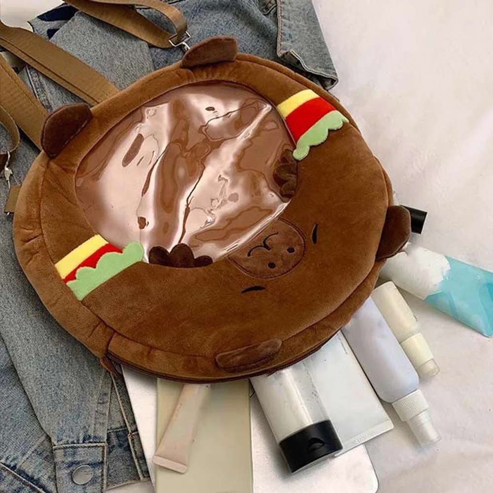

Furry Cute Capybara Plush Backpack Large Capacity Soft Creative Ita Bag Lightweight PP Cotton Cartoon Doll Daypack Women