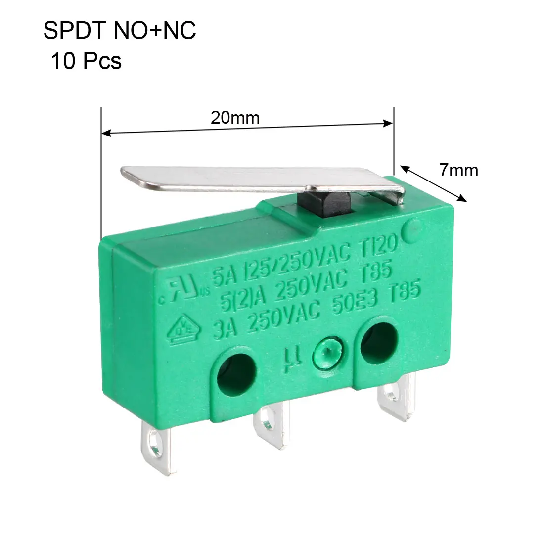10PCS 5A/250V AC KW4-3Z-3 Micro Limit Switch SPDT NO NC 3 Terminals Momentary Short Straight Lever Type Green