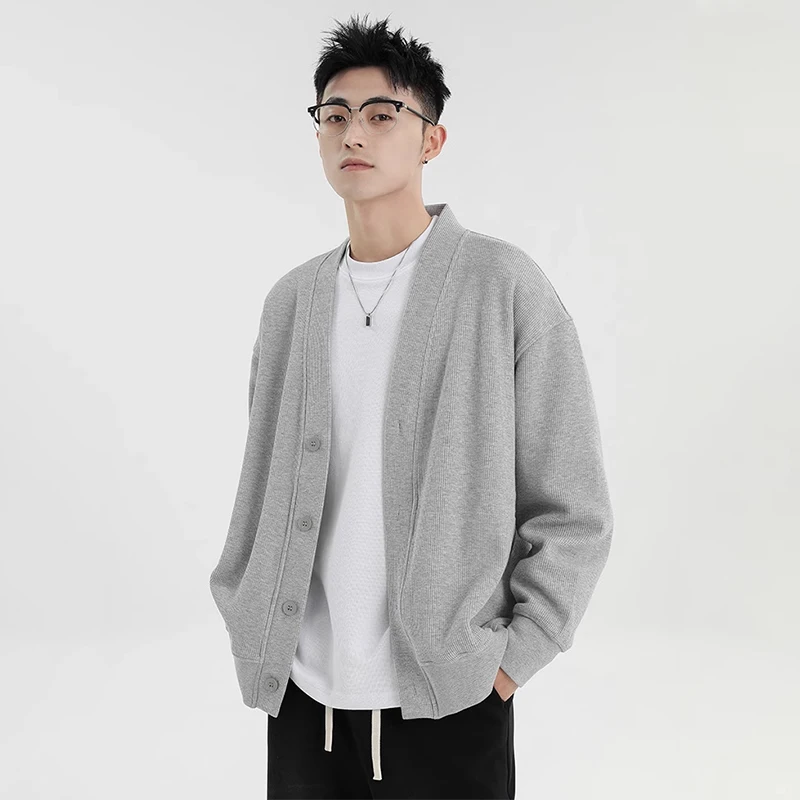 

Новый кардиган с капюшоном, мужские пальто, весенне-осенний стиль, тяжелый вес в американском стиле ретро, крутая и модная брендовая свободная повседневная куртка