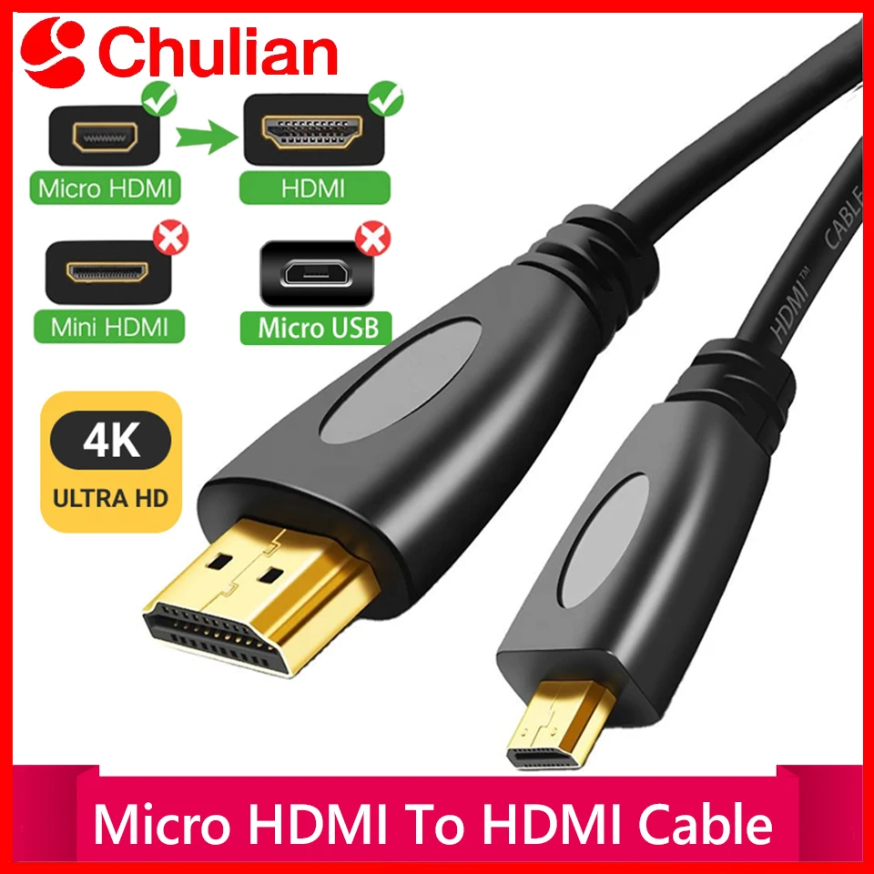 Micro HDMI to HDMI Cable Converter 0.5m/1m/1.5m/2m 3D 1080P 4K High Speed Adapter for Tablet HDTV Camera - HDMI Cable