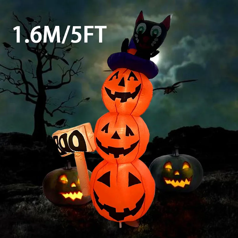 

Halloween Inflatable Toys Polyester Pumpkin Tower with Cat Holiday Party Decoration Outdoor Inflatable Model with LED Lights