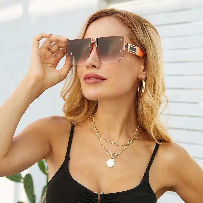 

UV Protection Big Frame Sunglasses Trendy Diamond Edge Rimless Unisex Shades for Women Men