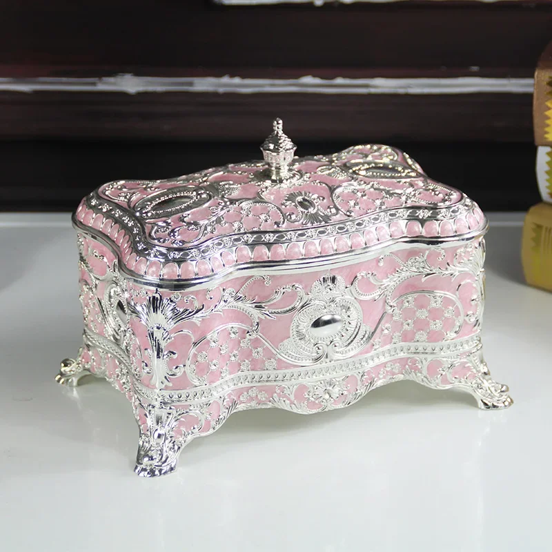 Europe Rectangle High Capacity Jewelry Box Storage Case For Wedding Table Decorative Metal Necklace Ring Storage Organizer Z149