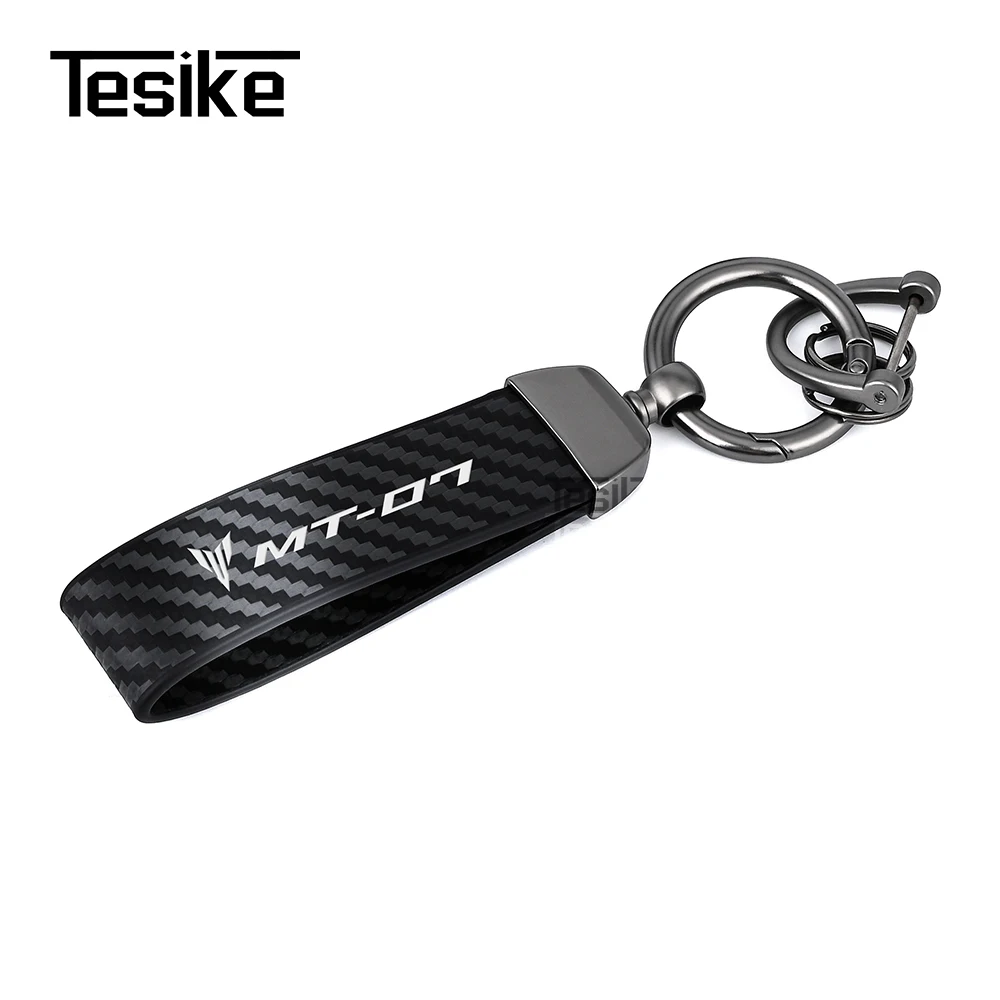 야마하 MT-07 MT07 MT 07 로고 카본 파이버 가죽 아연 합금 엠블럼 키 체인 액세서리용 오토바이 키체인