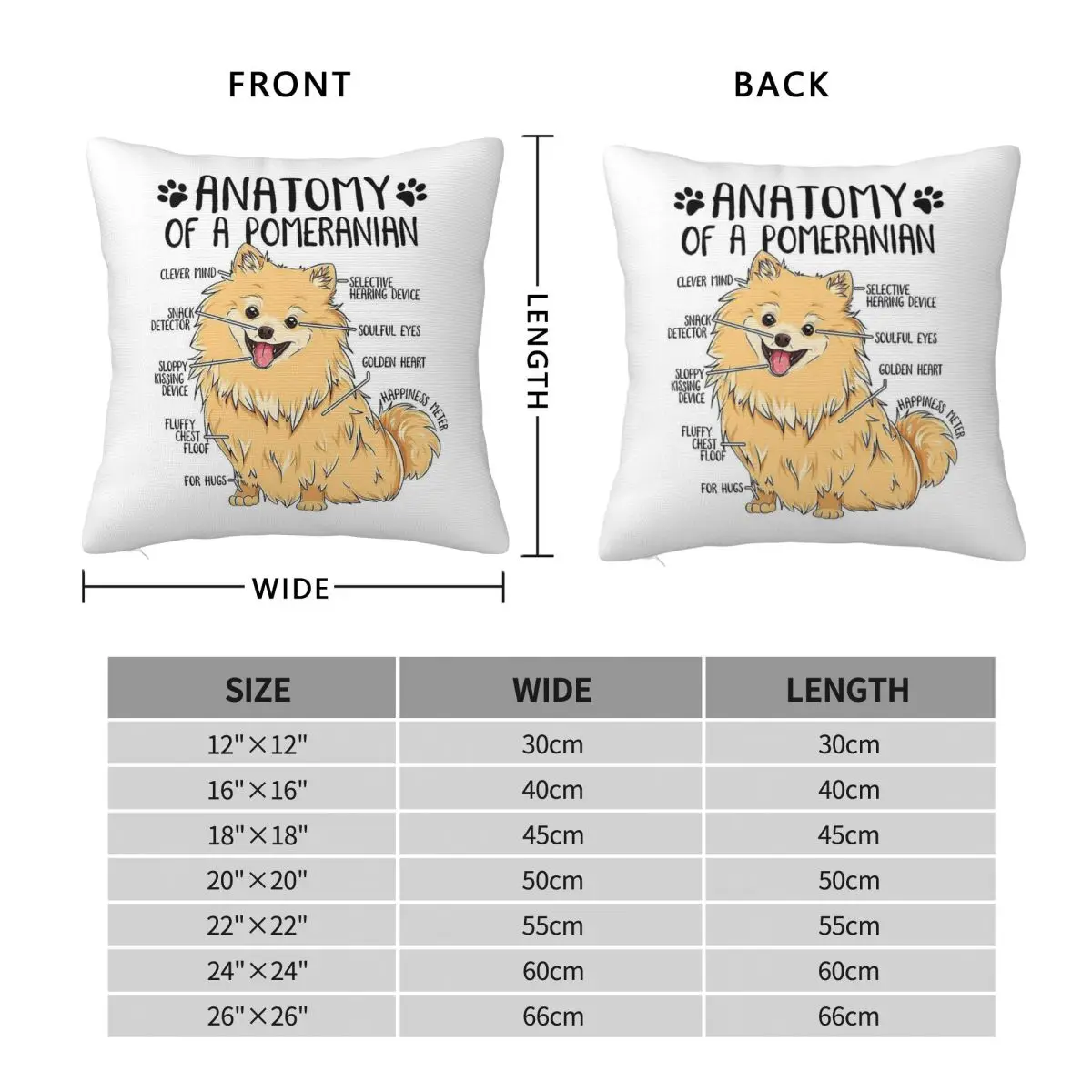 Anatomy Pomeranian Dog Square Pillowcase Polyester Linen Velvet Pattern Zip Decor Pillow Case Room Cushion Cover