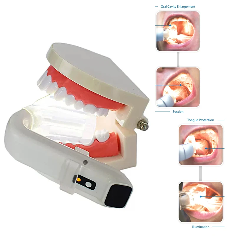Dental Wireless Intraoral Light with Suction Bite Block Oral Hygiene Endoscope Illuminator Mouth Cheek Retractor Opener Dentist