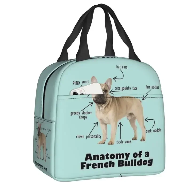 Cute Frenchie Dog Lover Resuable Lunch Box for Women Leakproof French Bulldog Cooler Thermal Food Insulated Lunch Bag School