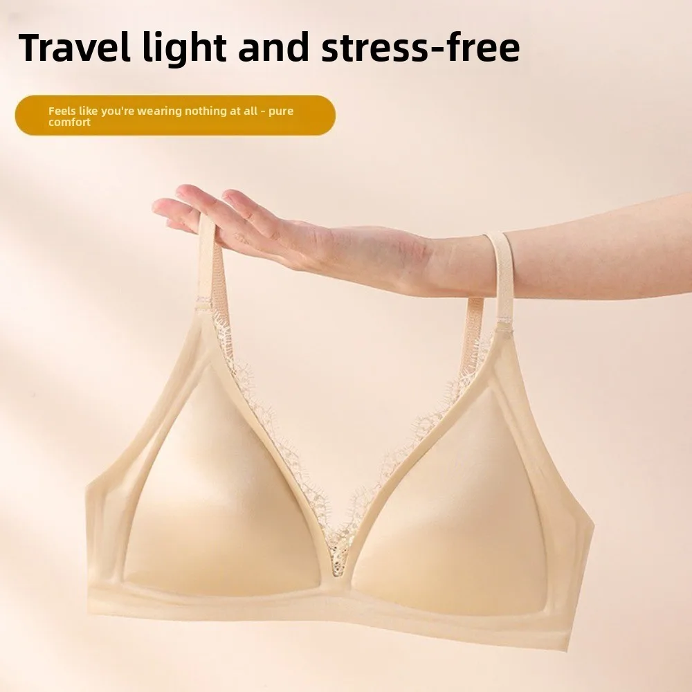 Comfortable Satin Satin Wireless V Bra V Lace Neck Traceless Push Up Underwear Lingerie Solid Color Seamless Bras Yoga