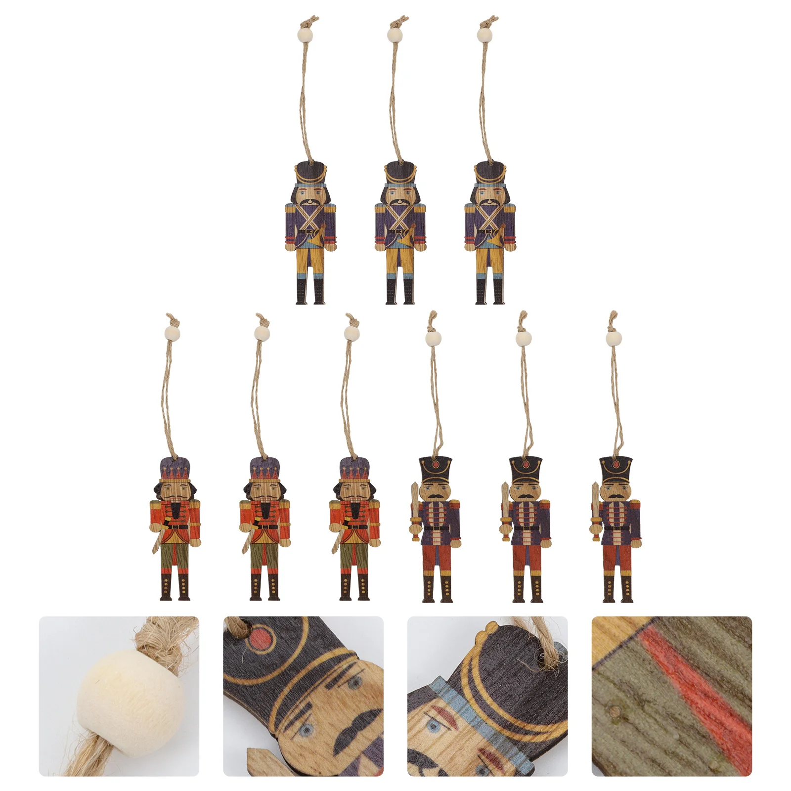 9 Pcs Hanging Wooden Chips Soldier Wooden Pendant Christmas Tree Decorations Festive Hanging nament Party Decorations