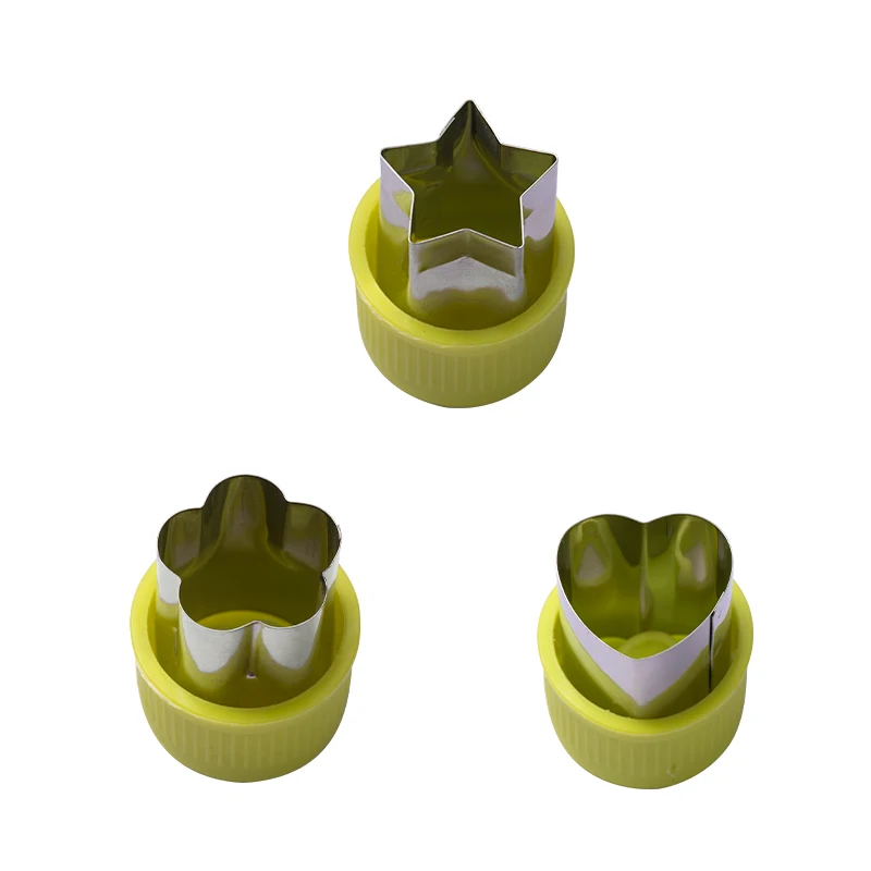 3 adet paslanmaz çelik meyve sebze kesici seti çiçek yuvarlak gülümseme yüz yıldız çerez ekmek tost kesici kalıp