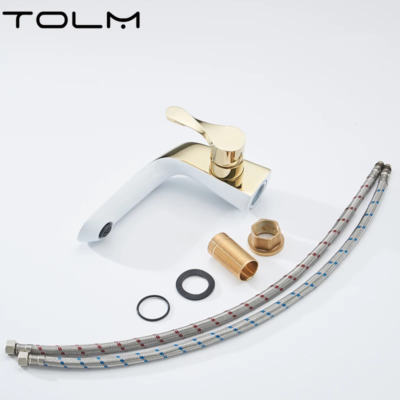 TOLM Brass Chrome Bathroom Basin Faucet Luxury Bathroom Faucets Single Lever Faucet  Golden Bathroom Faucets Taps For Bathroom