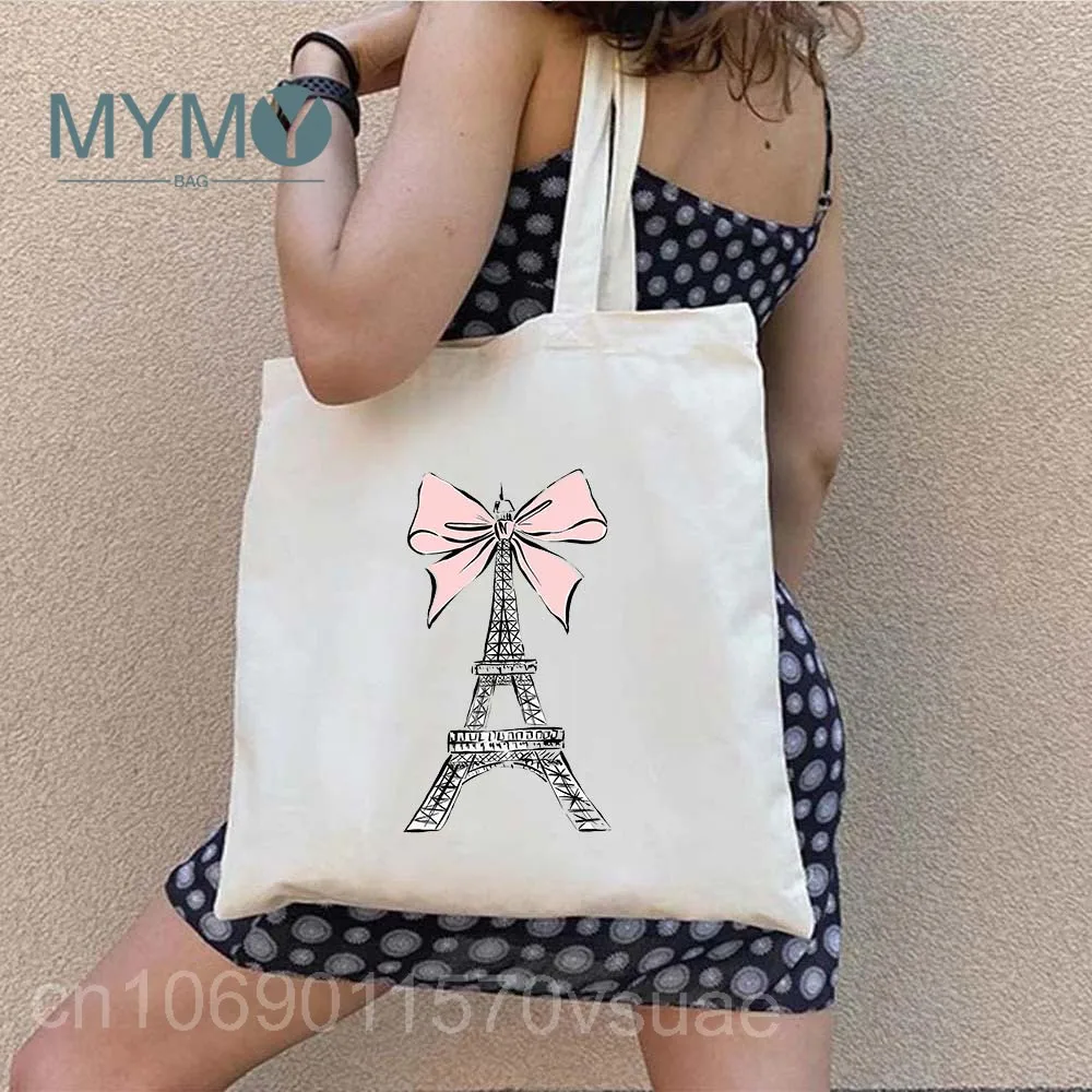 Vintage Eiffel Tower Paris France Girl Shoulder Bags Women Large Capacity Casual Tote Female Shopping Bag Canvas Travel Handbag