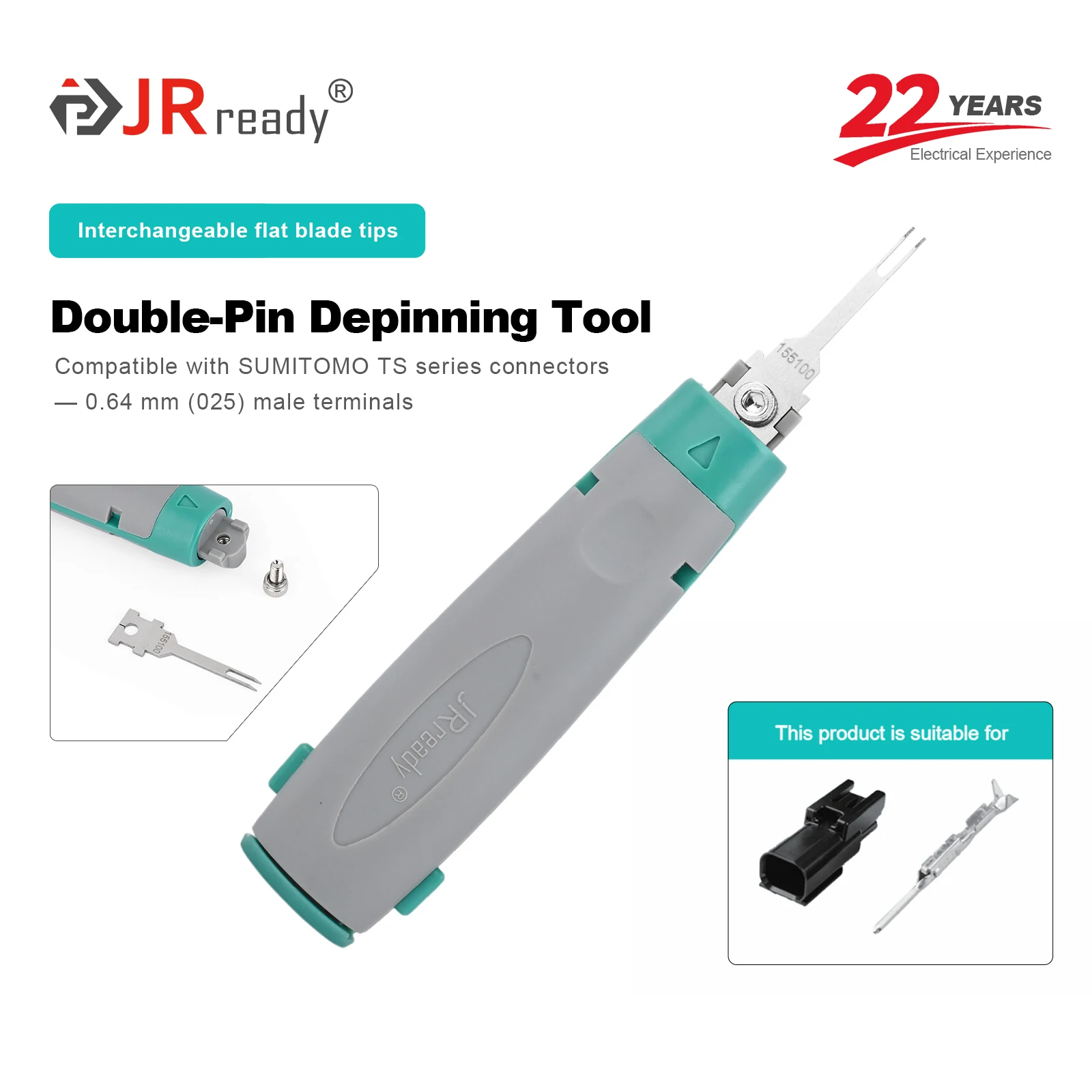 Herramienta de Extracción de Doble Pin JRready JRconDRK-D155100 para Conectores SUMITOMO TS Serie 0.64mm (025) Terminal Macho