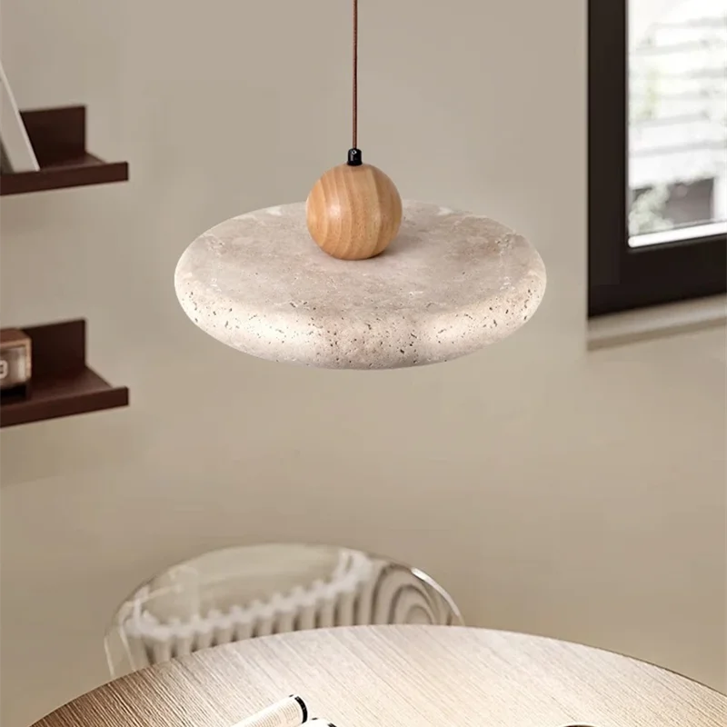 Sonoma-luces colgantes de madera y piedra, luz travertino amarilla Natural, luz de mesita de noche para dormitorio, wabi sabi, Decoración de cocina