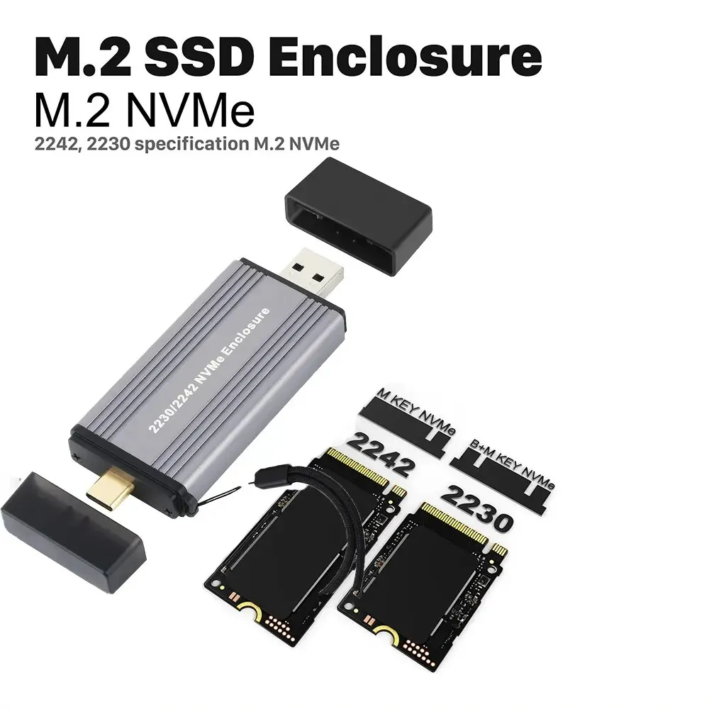 SAMGET M.2 NVMe Case Enclosure USB3.1 Gen2 10Gbps Aluminum Case Type A + Type C External SSD For M/M+ B Key 2230 2242 M.2 NVME